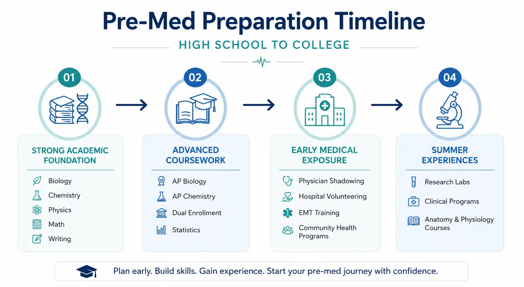 Pre-med preparation timeline for high school Infographic